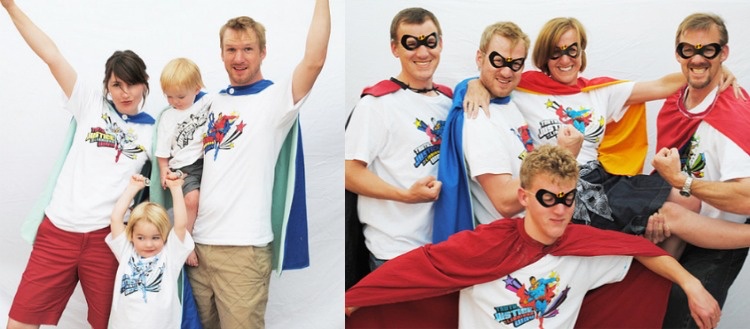Superhjälte dräkt -skjorta-familj-karaktärer-smink-idé
