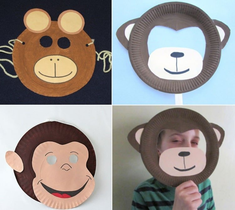 Djurmasker gjorda av papperstallrikar - idéer för apor för barn och vuxna