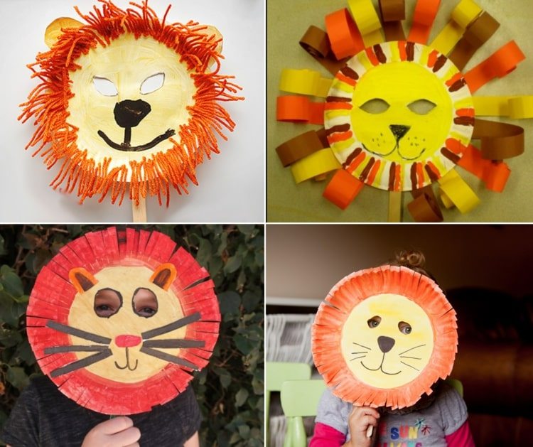 Gör lejonmasker från papperstallrikar med papper eller ull
