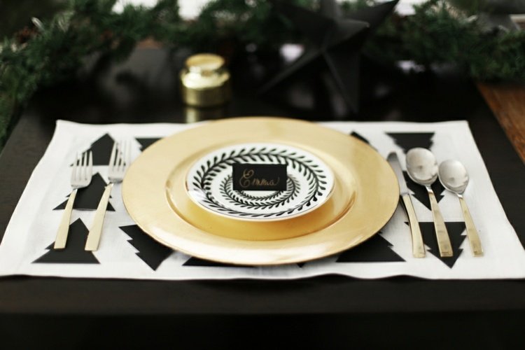 bordsdekoration diy matta vit svart gran guldplatta
