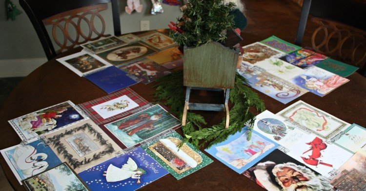 DIY bordsdekorationer julkort återvinna papper original idé