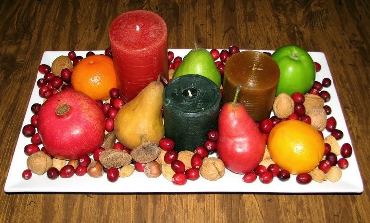 DIY borddekorationsidéer-pelarljus-bär-nötter-frukt