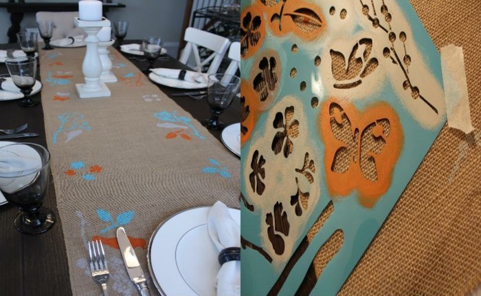 gör bordslöpare själv färg stencilmotiv bordsdekorationer gifta sig
