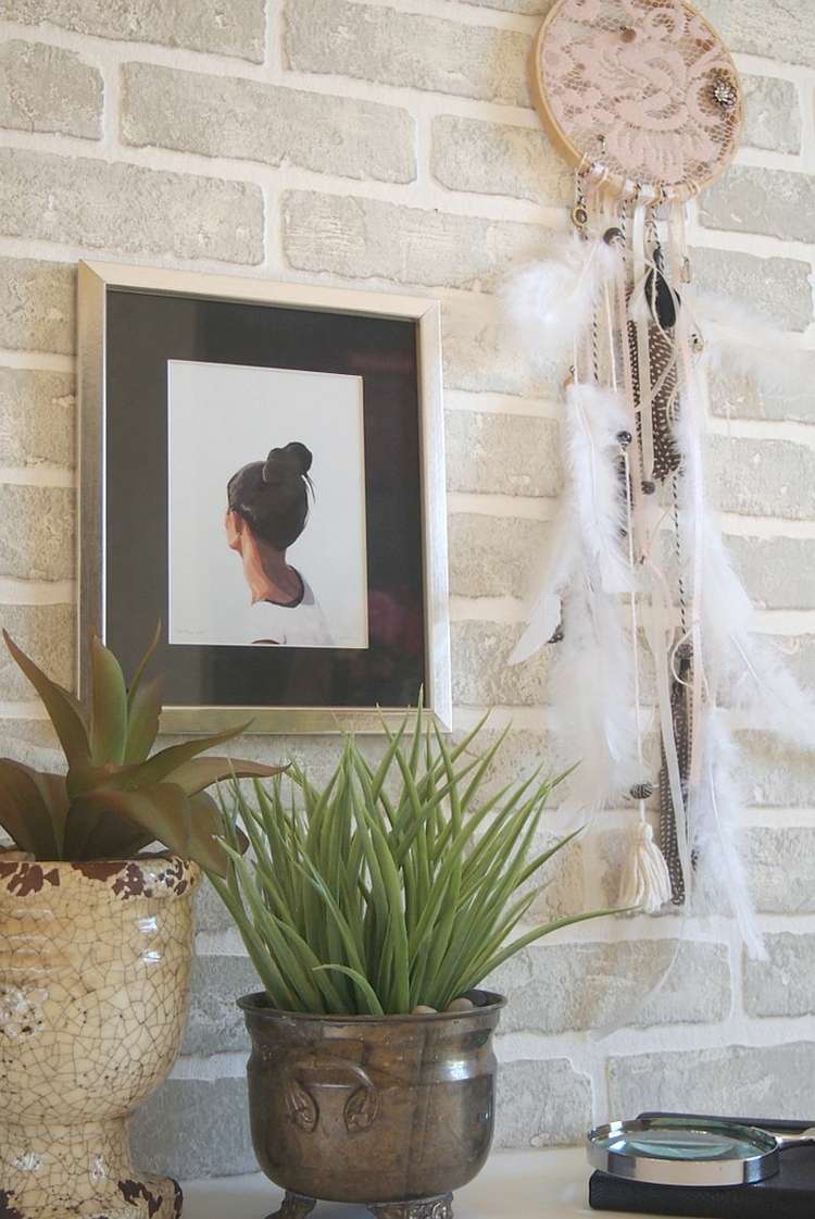 drömfångare design hantverk idé DIY växtbild väggdekoration blomkruka