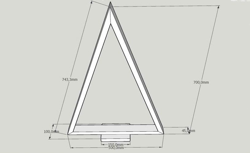 Mått för den minimalistiska julgranen i form av en triangel