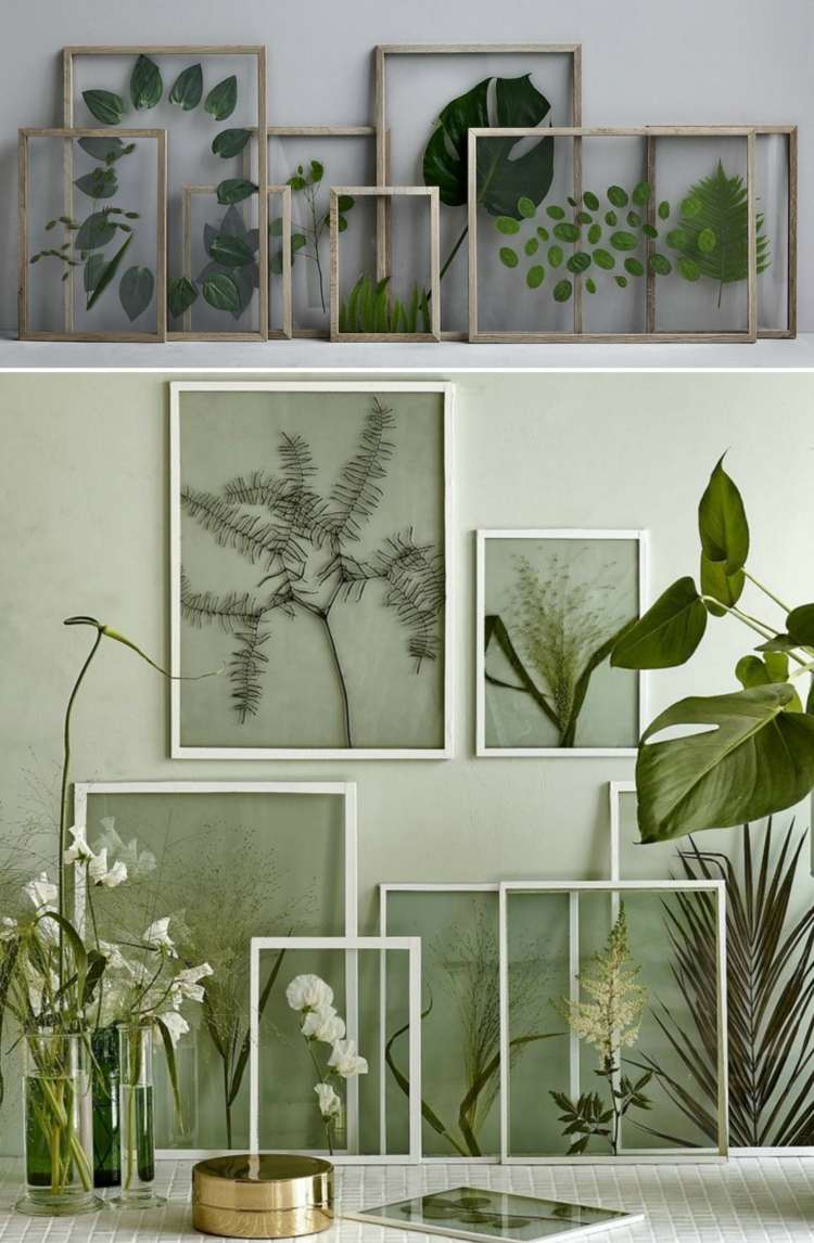 gör det själv deco bilder-minimalistisk-växt-blad-glas