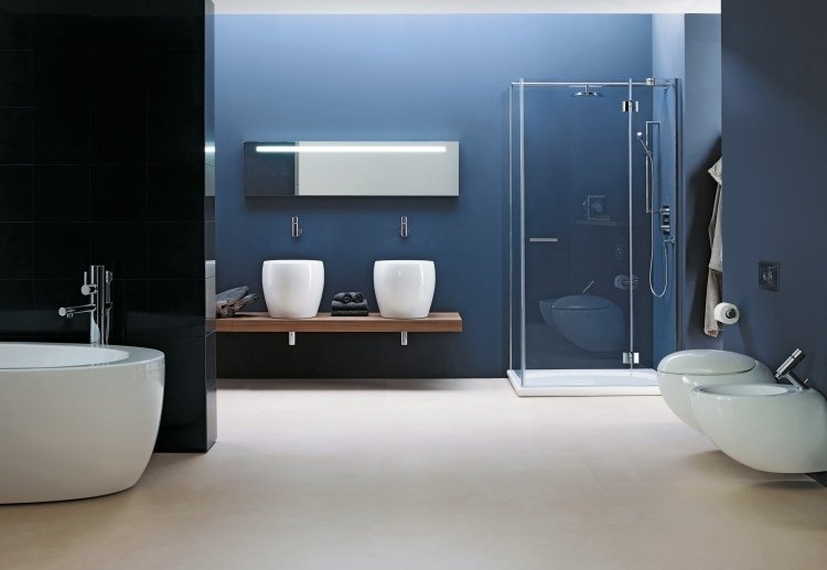 Dubbel handfat med bänkskåp -satser-oval-konsol-badrum-badkar-toalett-bidé-duschkabin-vägg-blå