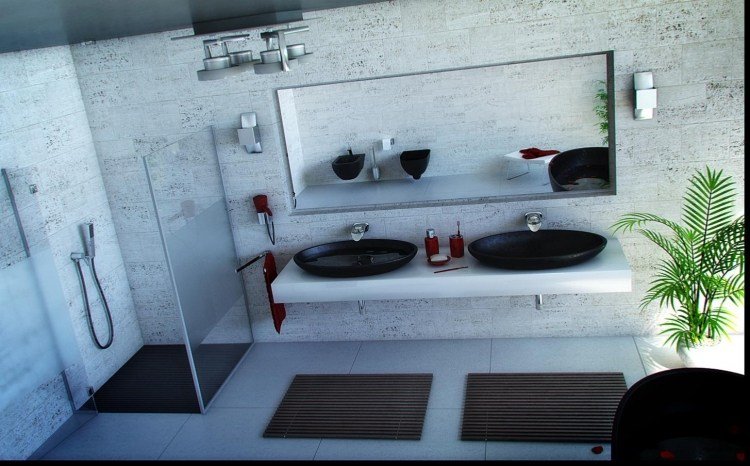 dubbel handfat-bänk-tvättställ-set-svart-oval-väggbeklädnad-kalksten-marmor-topp