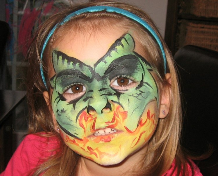 karneval drake make up eld gul röd grön