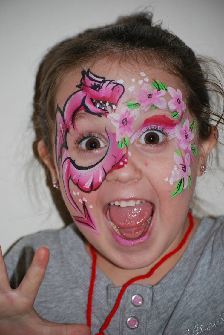 ansiktsmålning för karneval drake blommor rosa tjej