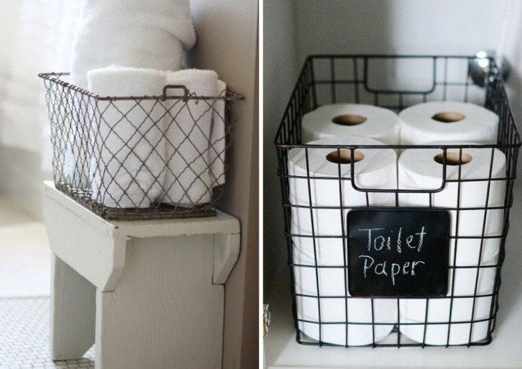trådkorgar-förvaringsutrymme-använd-badrum-praktiskt-toalett-papper-svart-metall