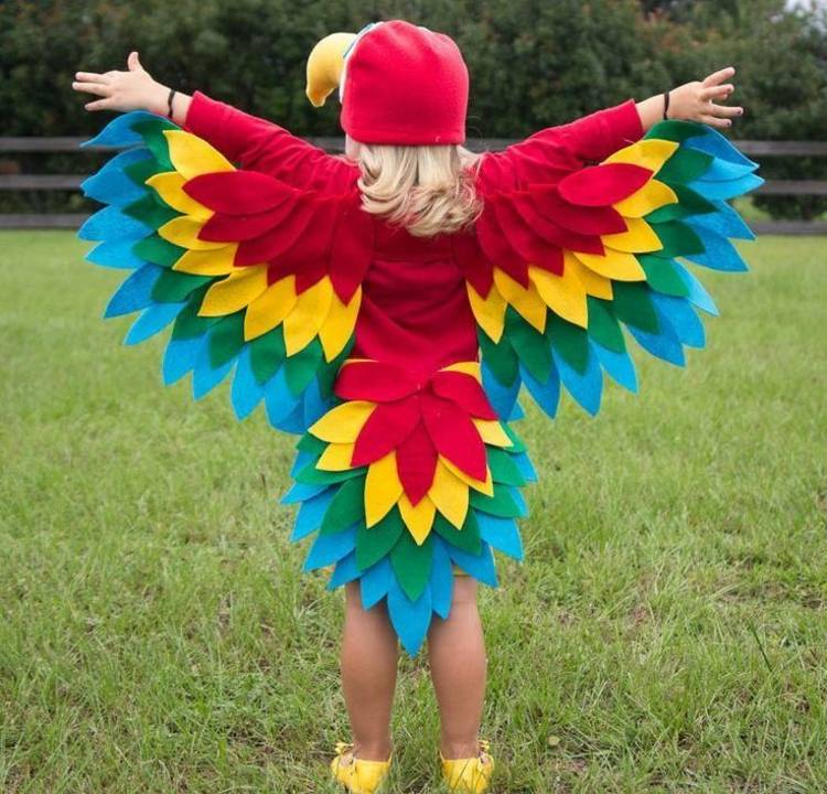 djungel-kostym-filt-papegoja-inspiration-keps-näbb