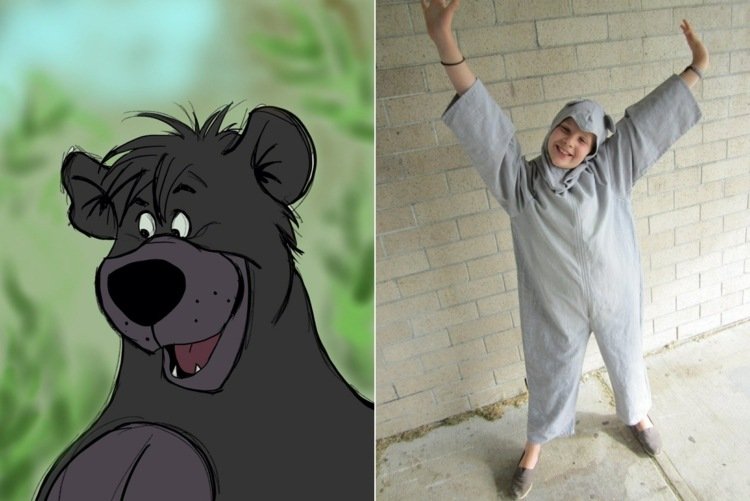 Gör Baloo björnkostym själv i grå färg för barn och vuxna