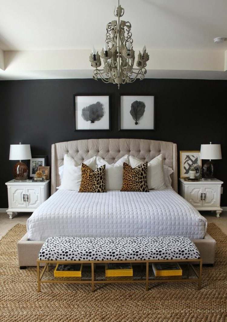 mörk-vägg-färg-svart-färg-design-beige-säng-klädsel-sänggavel