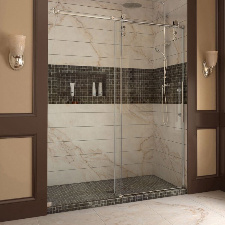 Duschvägg av glas-skjutdörrar-duschkabin-kakel-marmor-optisk-mosaik-stenbeslag