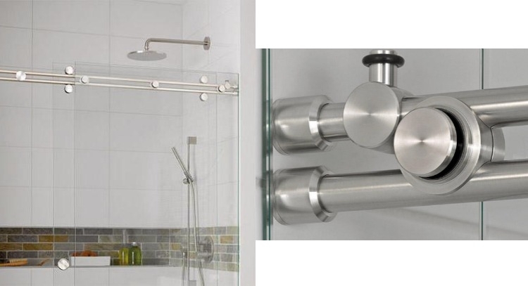 Duschvägg av glas - skjutdörrar - duschkabin - skjutsystem - modern - rostfritt stål - vit