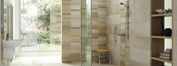 designidé modern badrum duschstol kakel sten