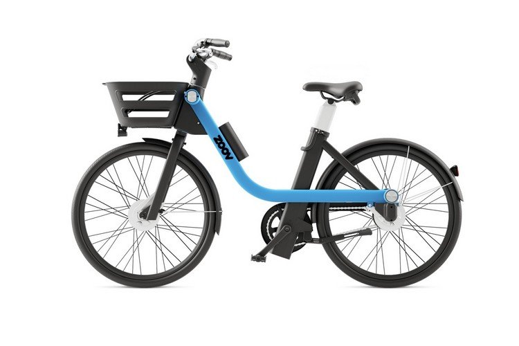 zoov e cykel hyra elcyklar innovativ design ljusblå svart batterikorg