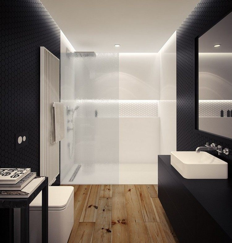duschkabin-badrum-matt glas-skiljevägg-svart-vit