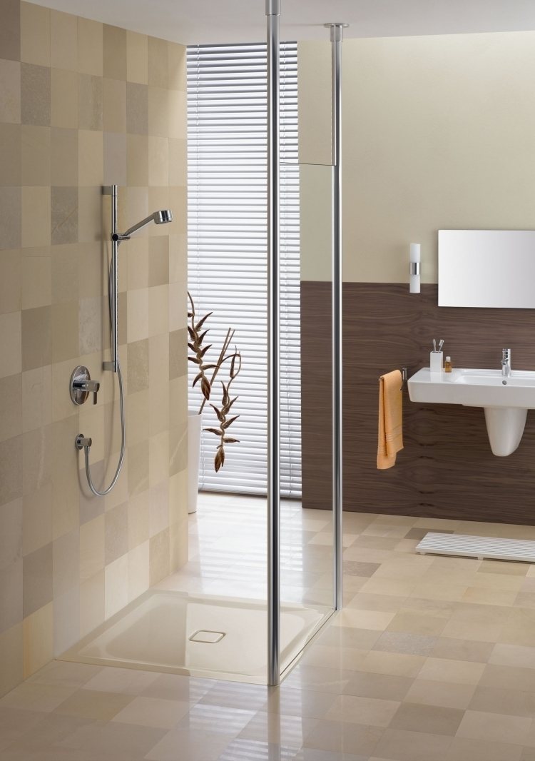 Duschkabin-duschkar-duschkabin-dränering-beige-brun-glas-armatir-badrum