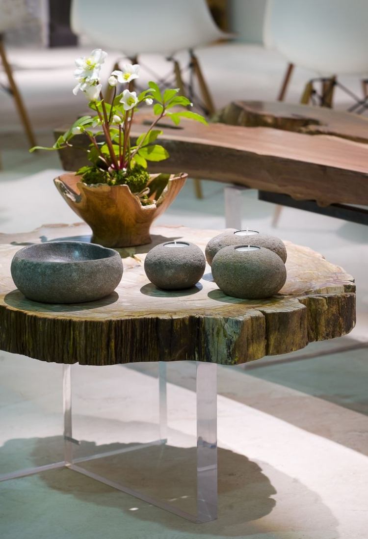 äkta trämöbler-natur-tropiskt trä-exotiskt-beställt-bord-bord-bas-plast-dekorativa-stenar
