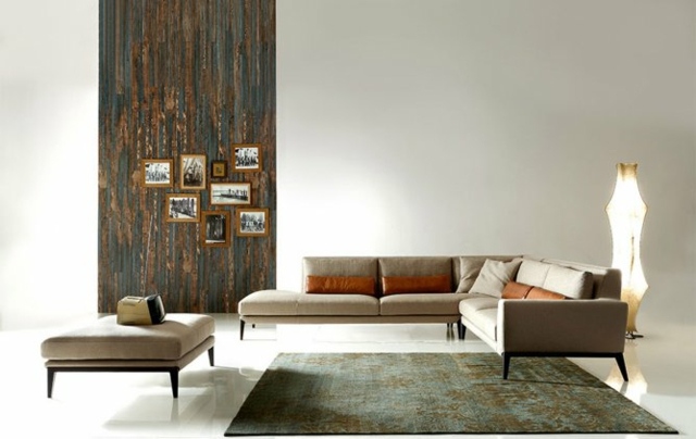Möbler neutral färg beige läder detaljer trä