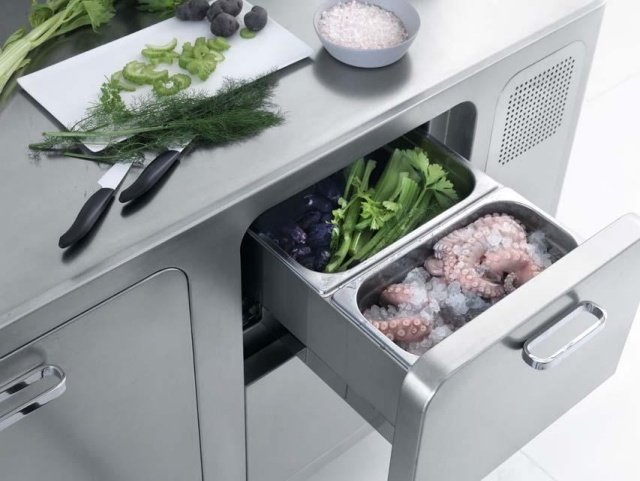 modernt ergonomiskt kök rostfria lådor Abimis prisma