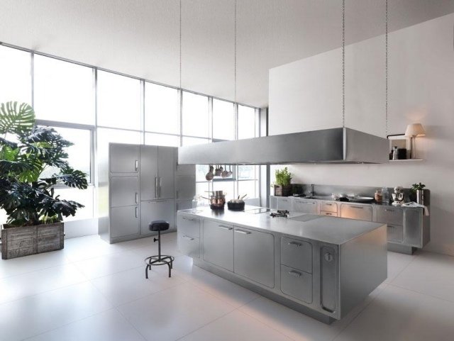 Köksmöbler i rostfritt stål modern design ö -enheter Abimis prisma