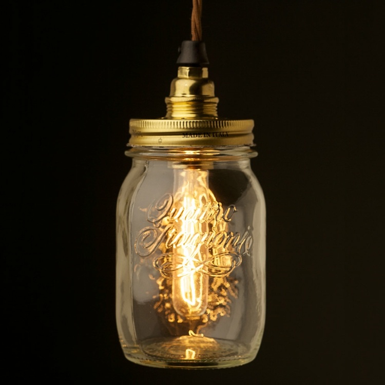 Mason burk lampa glödlampa belysning vintage idé lock uttag