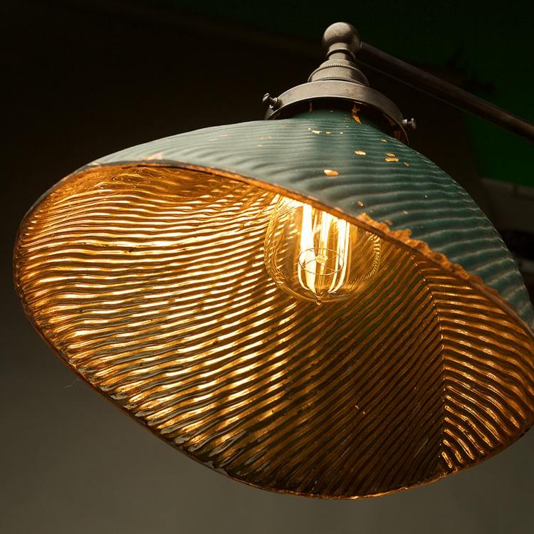 grön lampskärm edison glödlampa glas rustik