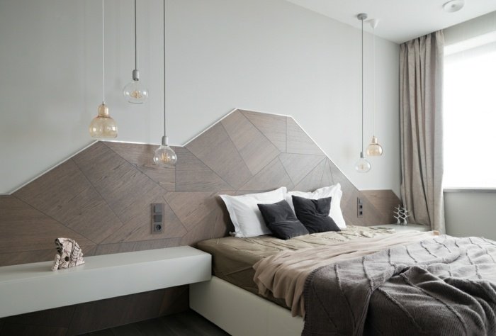 sovrum lampor grå edison hängande lampor sänggavel modern design