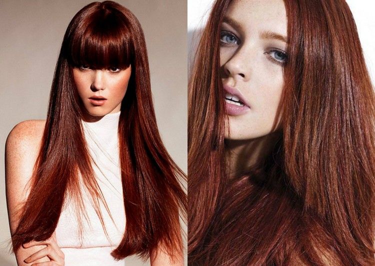 Mahogny hårfärg nyanser-nyans-röd-styling-idéer-långt-rakt-hår