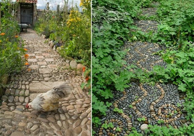 Små stenstigar i lantlig stil Skapa flodstenar Fördelar