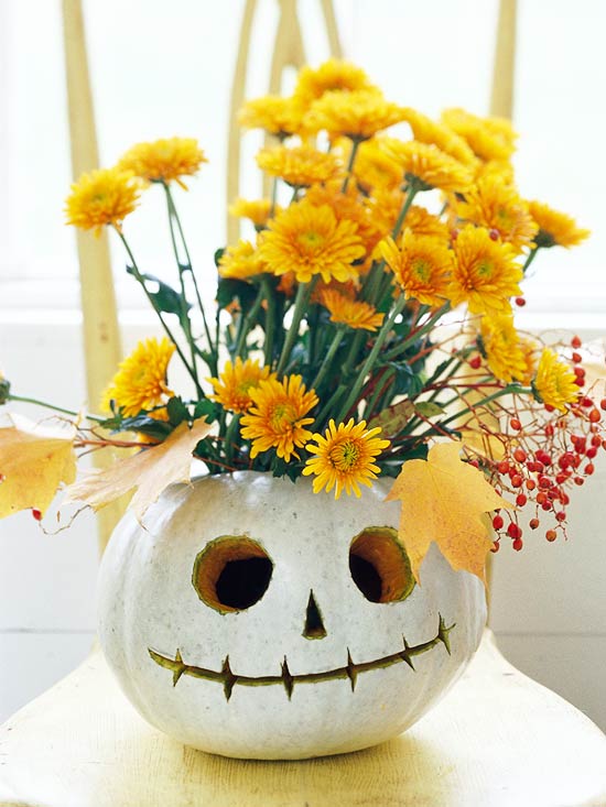 Blomvas för Halloween-hantverk-pumpa vit-carve