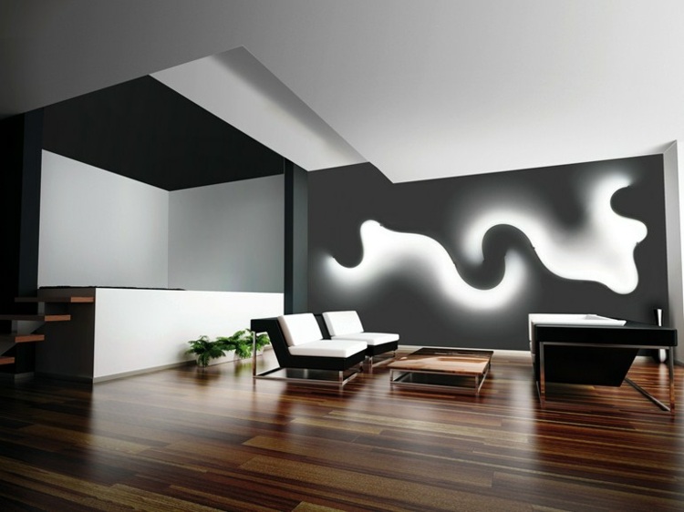 LED-lampor designer-vardagsrum-vägg-belysning-idé-vågig-design