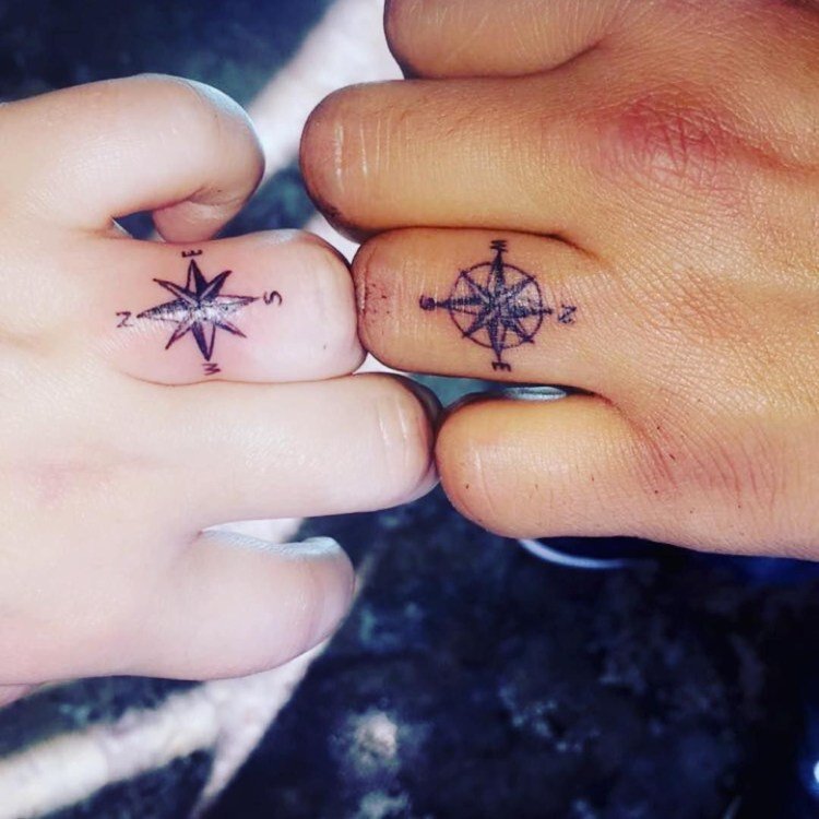 vigselring tatuering kompass idéer finger tatuering