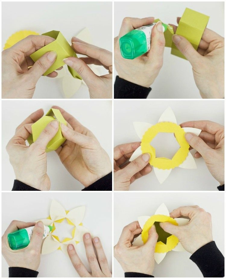 Äggkopp-tinker-DIY-instruktioner-gul-vit-kartong-vik-lim-narcissus