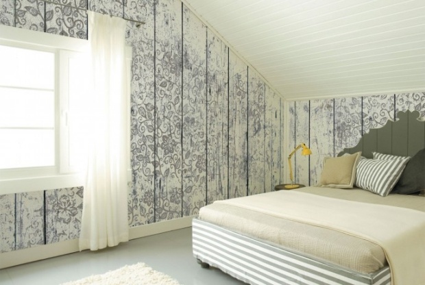 sovrum vinds möbler vändning med vinyl tapet-blommotiv-gräsbevuxna remsor