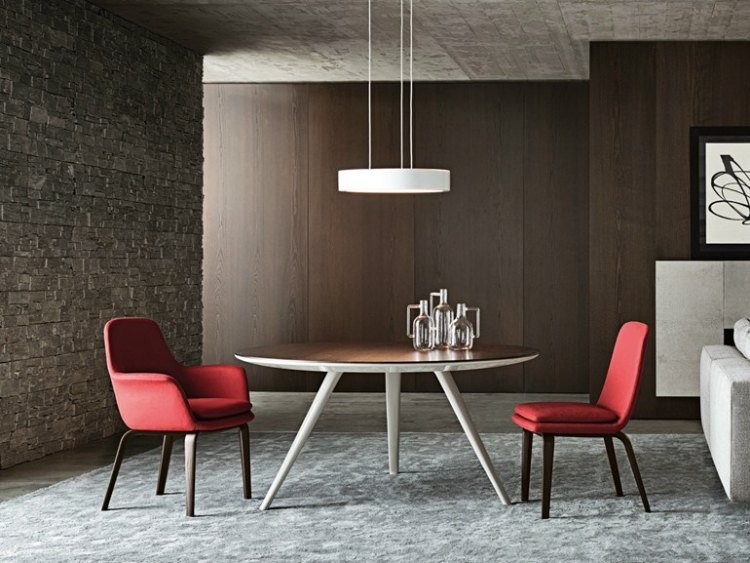 matbord-massivt trä-runt-aluminium-ram-EVANS-Minotti