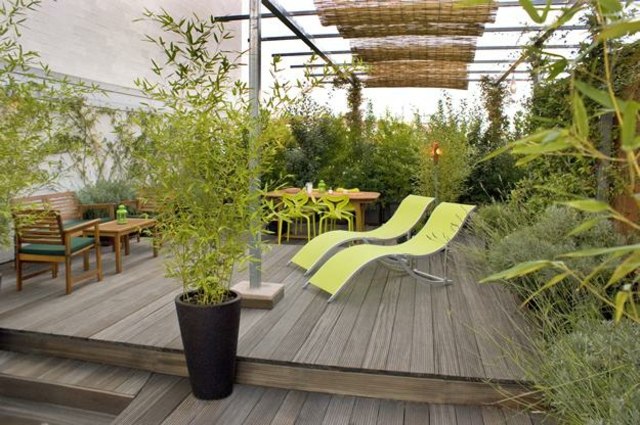 Vindskydd liggstol grön färg planter bambu