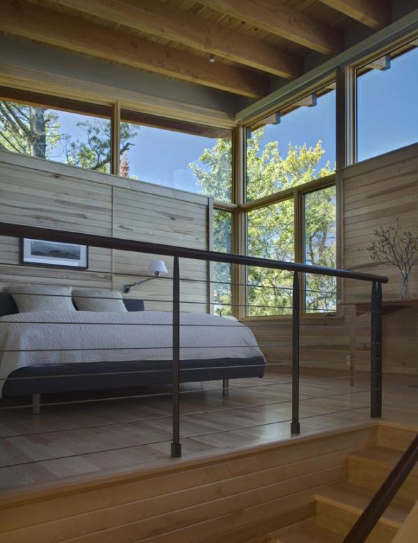 modern design i sovrummet i ett lanthus