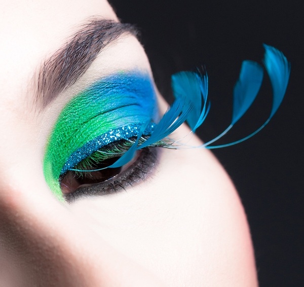 Neonögonmake-up ögonskugga-grön-blå-konstgjorda ögonfransar