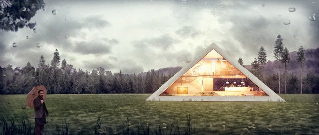 pyramider hus 3d visualisering glasad fasad