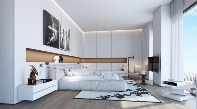 Sovrum-inredning-inbyggd garderob-vit-deluxe-lägenhet