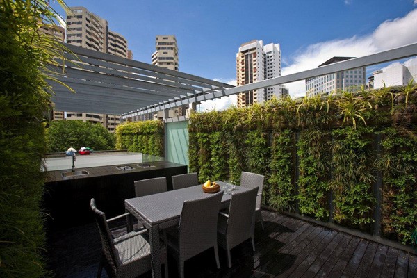 inomhus trädgård i singapore modern designterrass