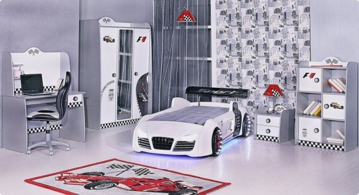 Barnsäng-bil-form-turbo-V8-modern-barnrum-möbel-design