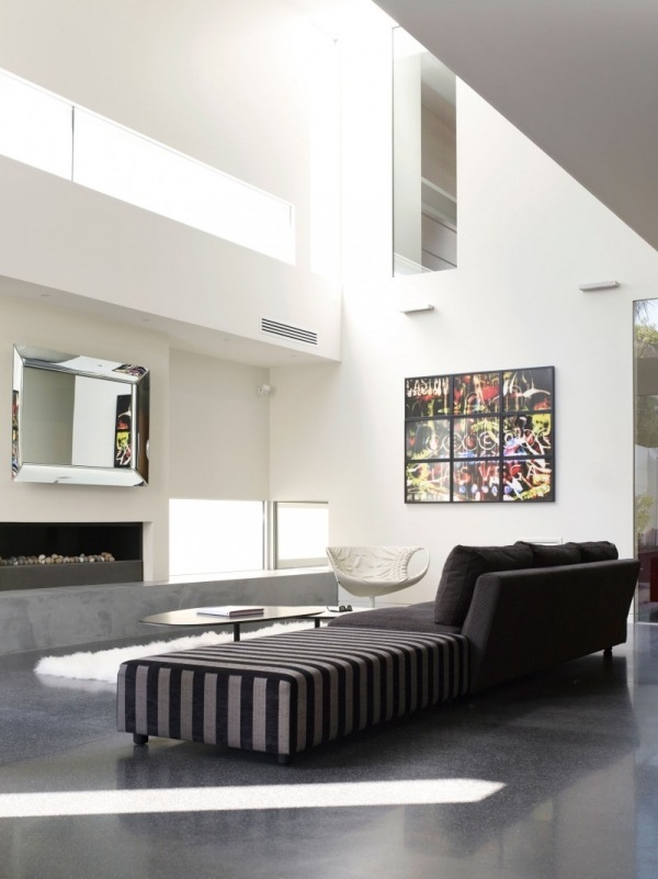 svartvita kontraster vardagsrum spis modern arkitekt hus