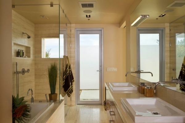 modernt hus badrum design sandsten ser kakel