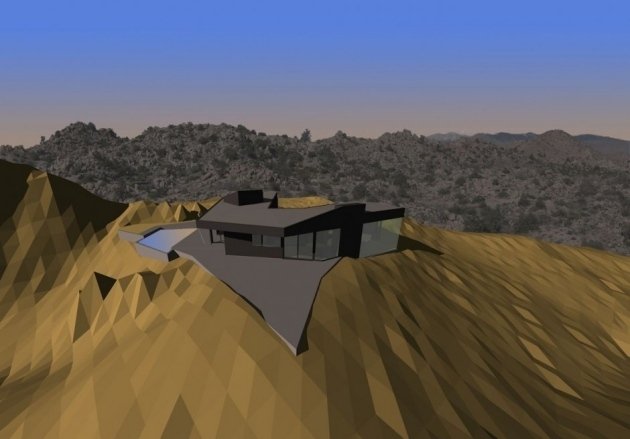 modernt svart hus oller pejic 3d visualisering landskap