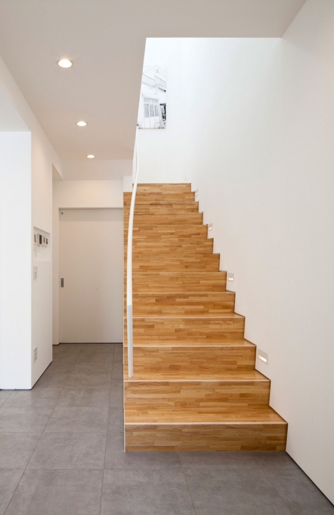 modernt hus tillbaka design japan trappor trä